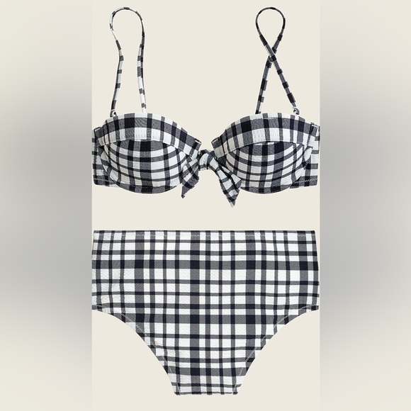 J. Crew Other - J. Crew Tie-front Underwire Top & High Waist Bottoms in Navy Blue Plaid Bikini